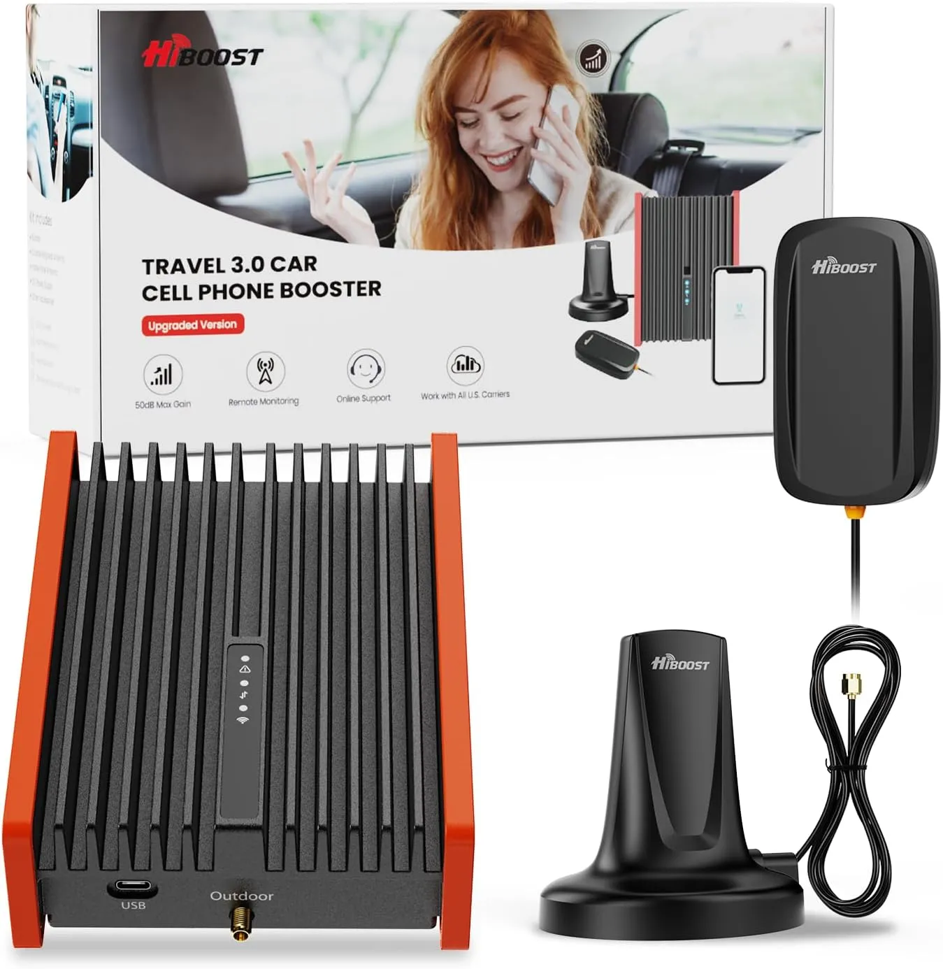 Cell Phone Signal Booster for Car SUV Pickup | High Power Vehicle Booster | 5G & 4G LTE for All U.S. Carriers Verizon, AT&T, T-Mobile | Cellular Magnetic Antenna | FCC Approved