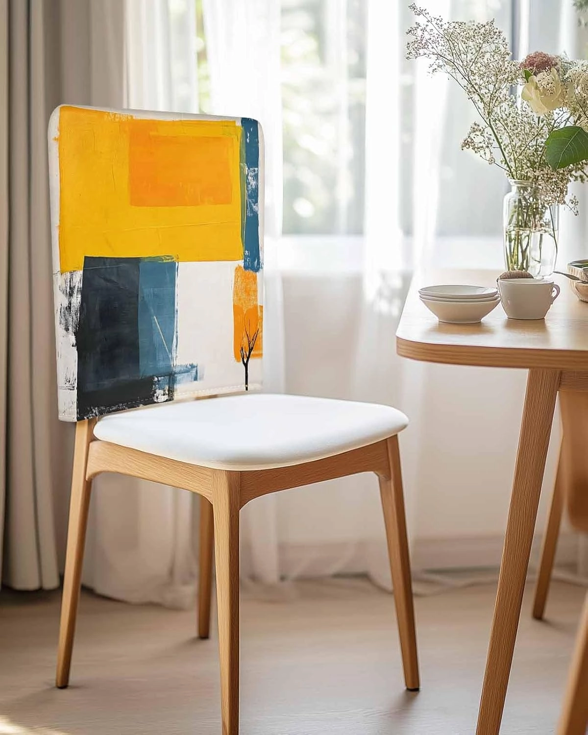 Chair Covers Set of 8 Simple Style Abstract Art Oil Painting 1 Chair Back Covers Stretch Removable Washable Slipcovers Seat Protector for Dining Room Kitchen Party Decor