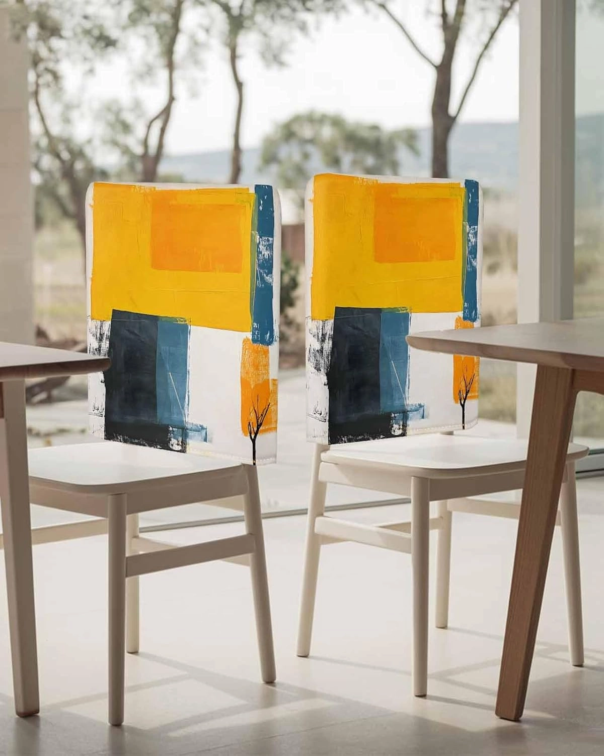 Chair Covers Set of 8 Simple Style Abstract Art Oil Painting 1 Chair Back Covers Stretch Removable Washable Slipcovers Seat Protector for Dining Room Kitchen Party Decor