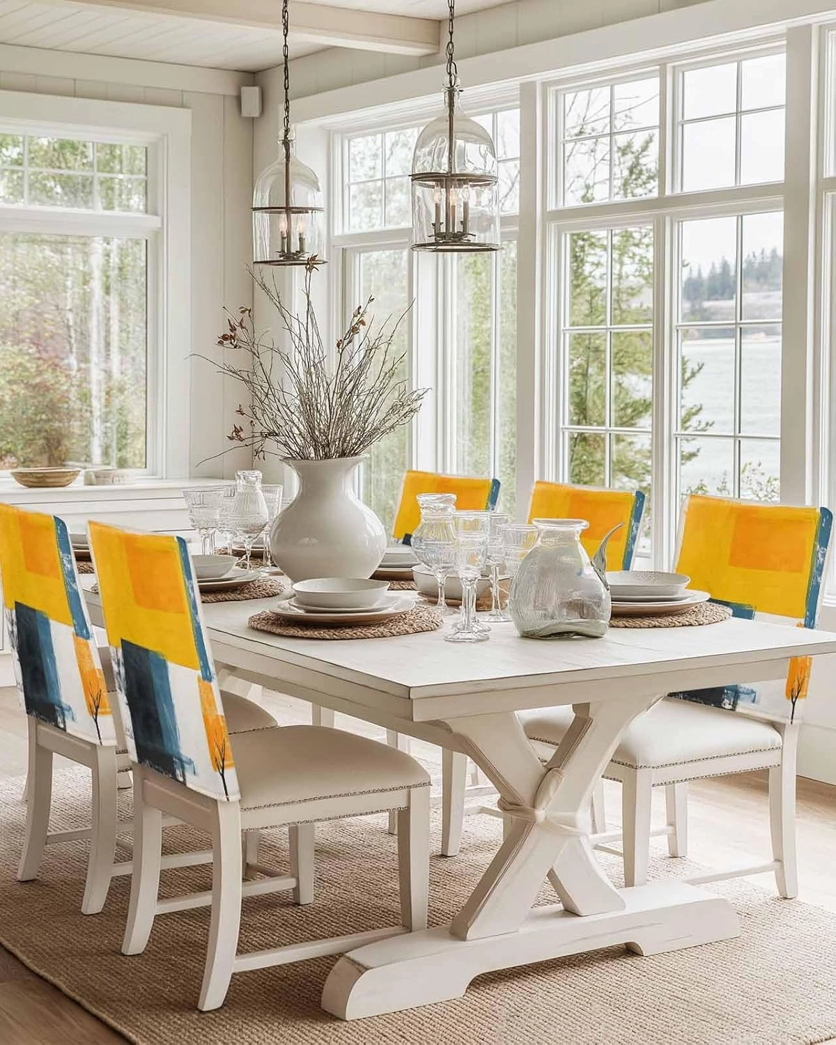 Chair Covers Set of 8 Simple Style Abstract Art Oil Painting 1 Chair Back Covers Stretch Removable Washable Slipcovers Seat Protector for Dining Room Kitchen Party Decor