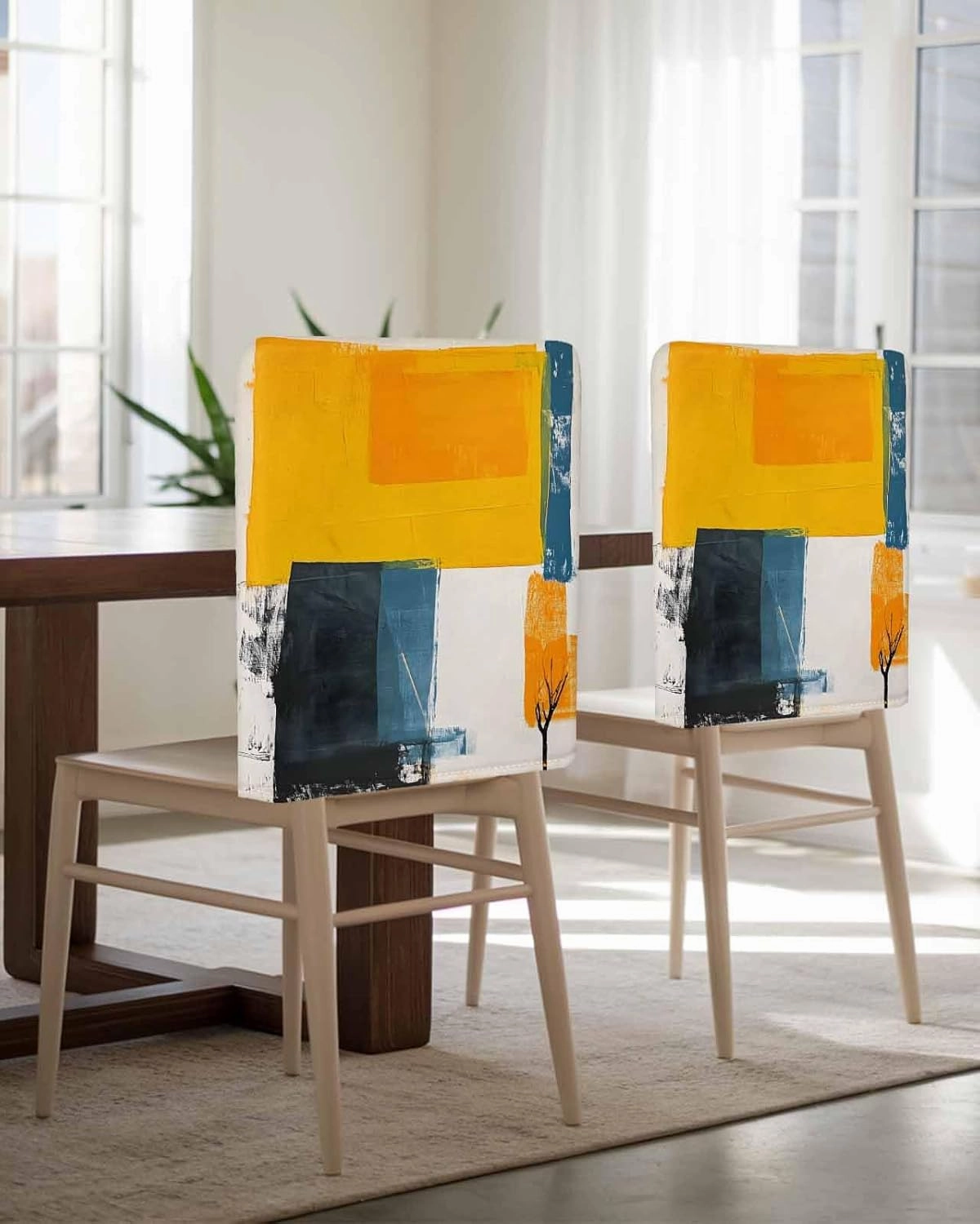 Chair Covers Set of 8 Simple Style Abstract Art Oil Painting 1 Chair Back Covers Stretch Removable Washable Slipcovers Seat Protector for Dining Room Kitchen Party Decor