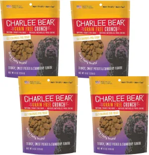 Charlee Bear Dog Treats Small Dogs Training Treats Crunchy Low Cal, Grain Free Canine Snacks, USA, Puppy Training Biscuits, Turkey, Sweet Potato & Cranberry, 4 Pack, 8oz Ea