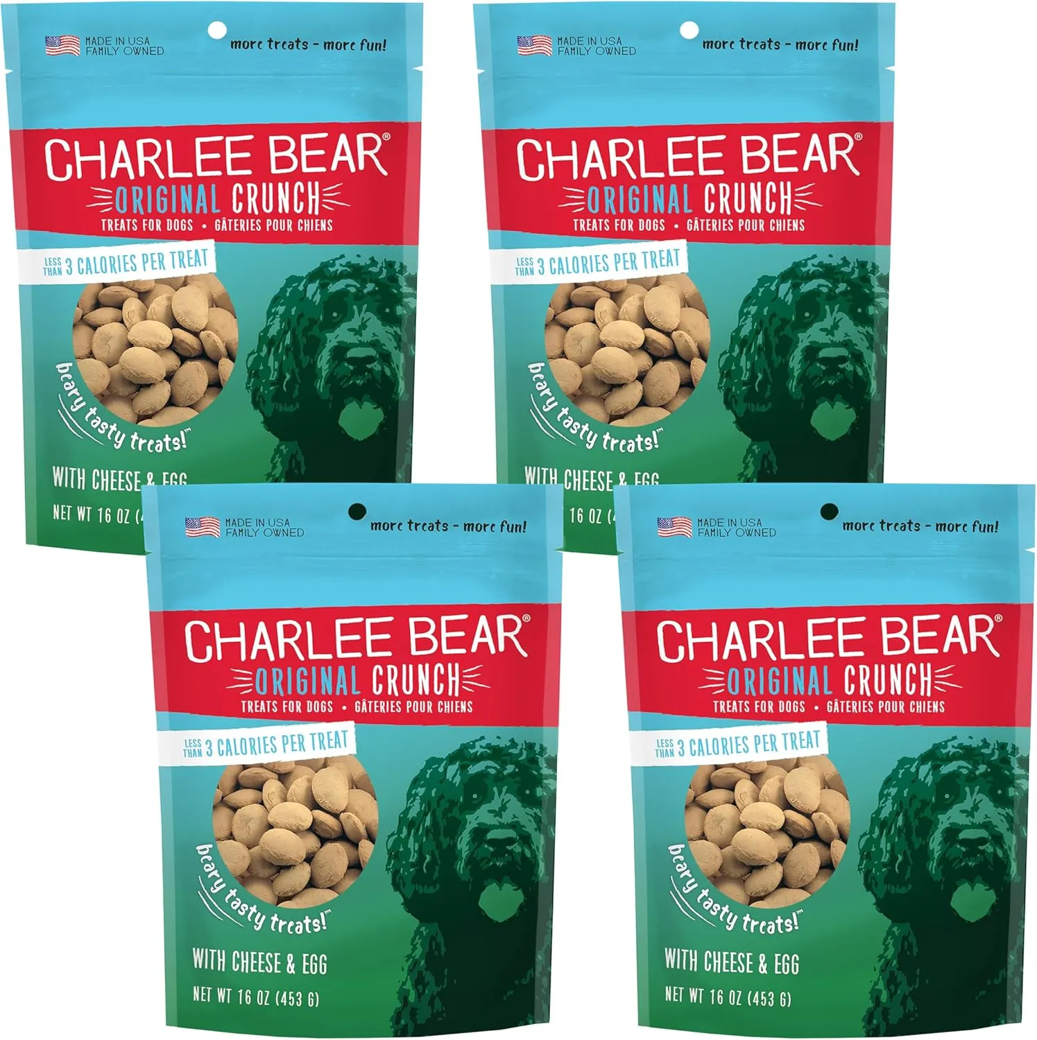Charlee Bear Original Crunch Cheese & Egg Dog Treats, 16 oz (4-Pack) - Made in the USA Natural Training Treats for Dogs
