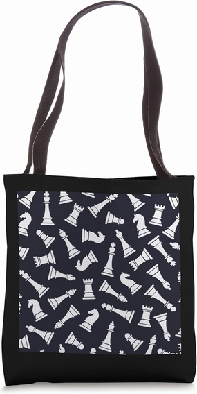 Chess Pieces Pattern Pawn Knight King Checkmate Grandmaster Tote Bag