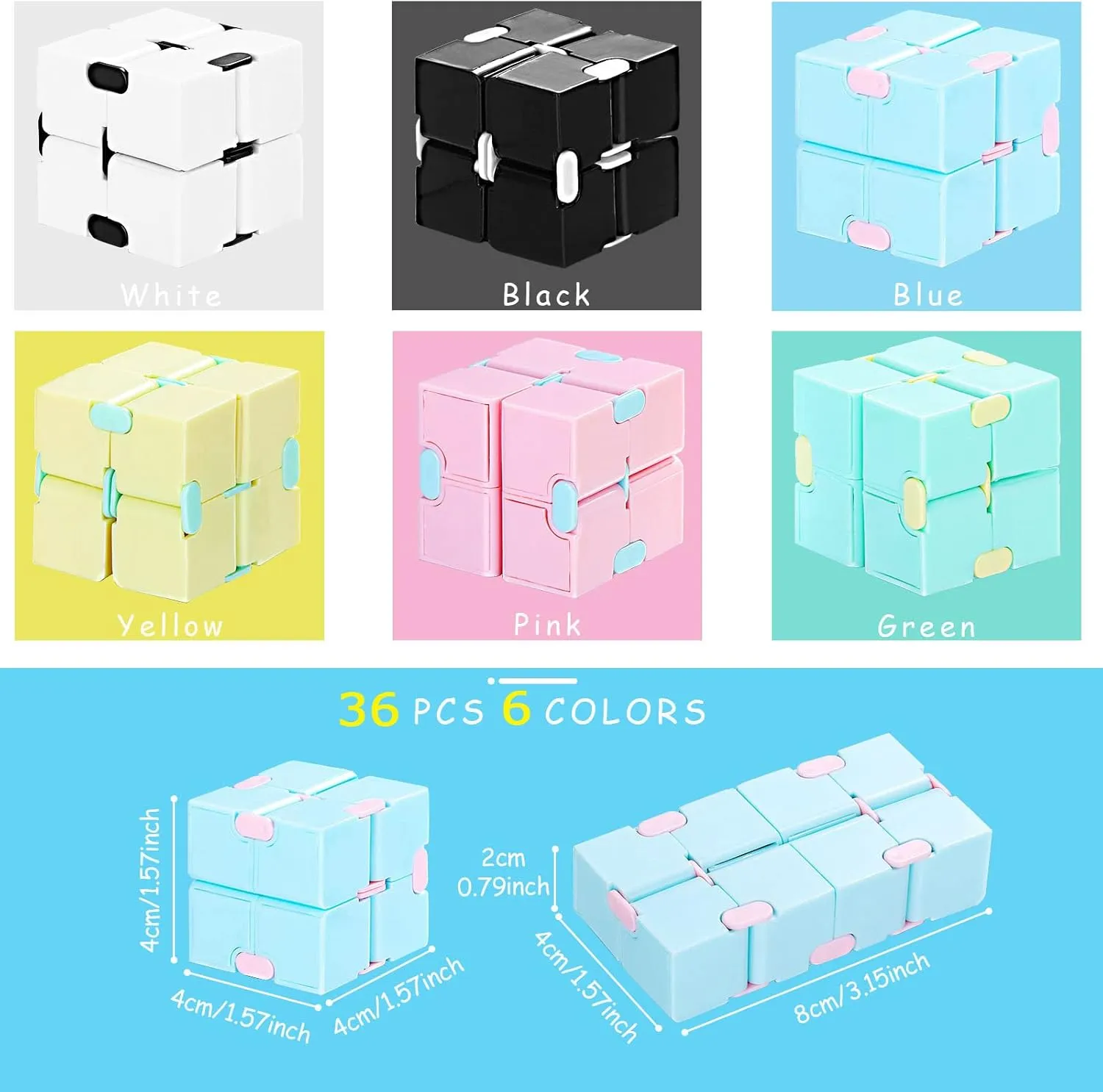 Chivao 36 Pcs Infinity Cube Sensory Toy Handheld Infinite Toy Flipping Hand Cube Desk Gadget Gift Portable Blocks for Adults Anxiety Stress Relief(Sweet Style)