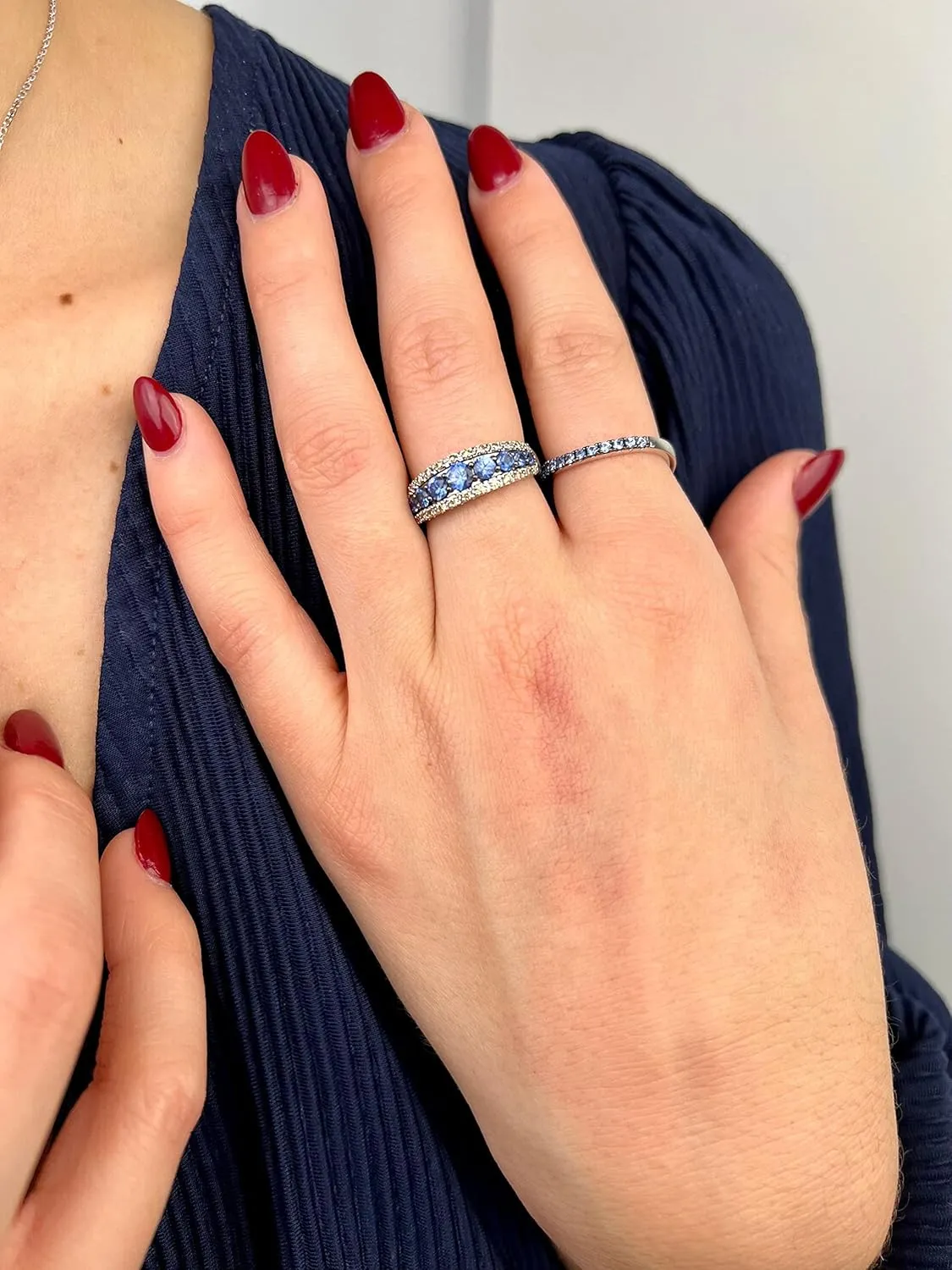 Chocolate Diamond or Gemstone Wavy Stackable Band Ring for Women in 14k White or Yellow Gold Blue Sapphire Green Emerald Red Ruby Anniversary Promise Ring Size 5 to 10 by LeVian