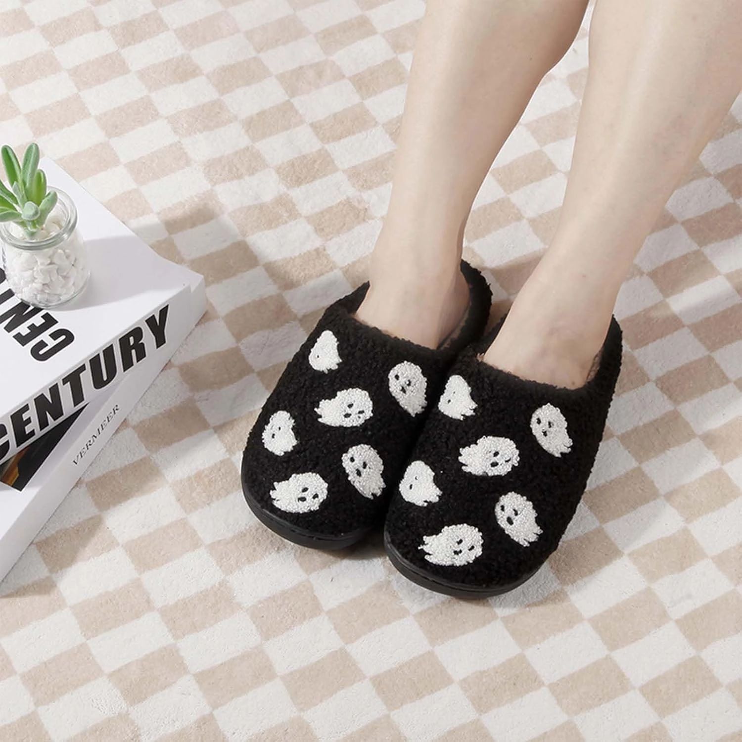 Christmas Slippers For Women Men Indoor Soft Warm Cotton Bedroom Reindeer Slippers House Memory Foam Slippers Cozy Fluffy Fall Winter Home Slippers