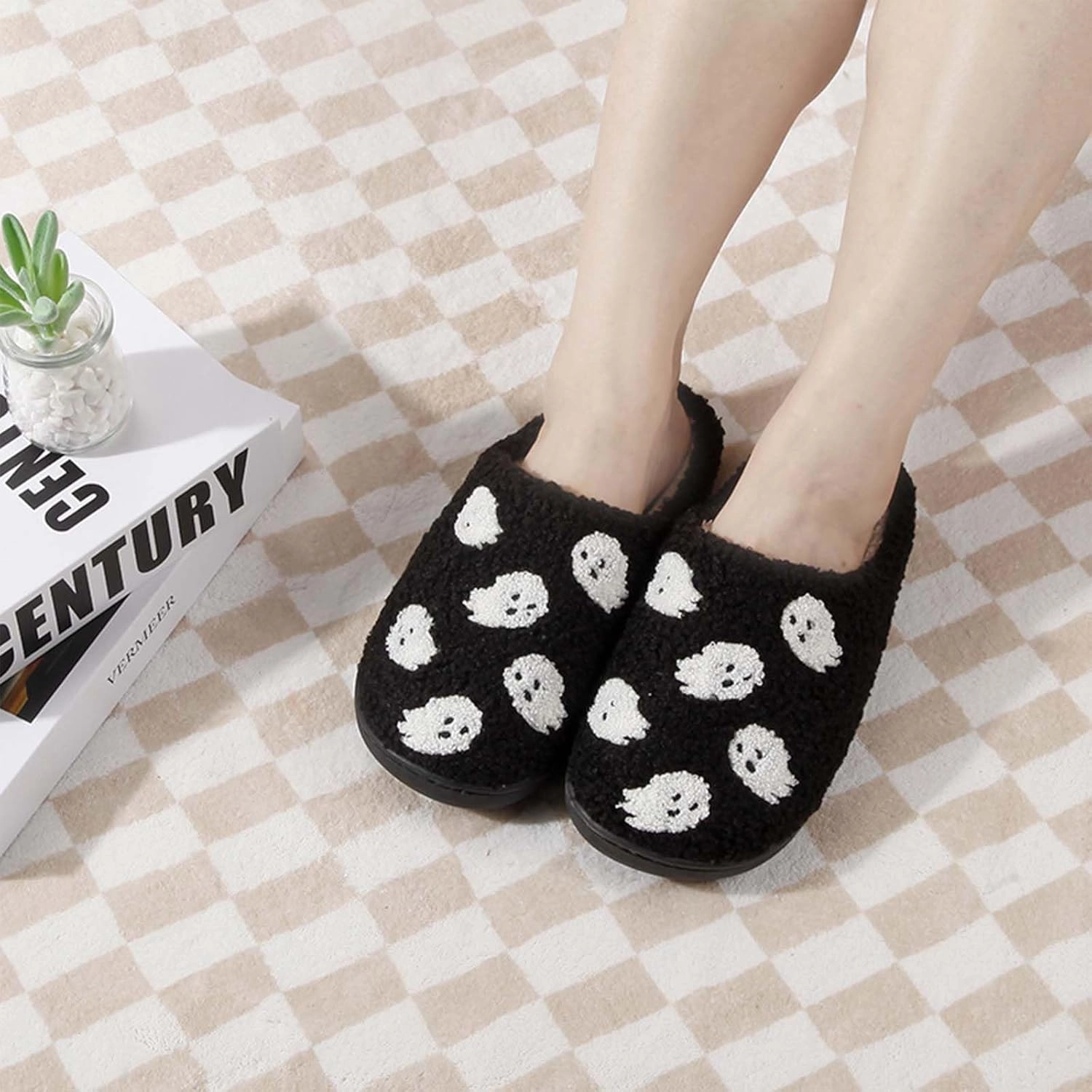 Christmas Slippers For Women Men Indoor Soft Warm Cotton Bedroom Reindeer Slippers House Memory Foam Slippers Cozy Fluffy Fall Winter Home Slippers