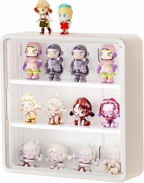 Clear Display Case for Figures 3 Tier Figurine Display Shelf Wall Mounted 12" Dust Proof Display Cabinet Organizer with Magnetic Door for Mini Pop Mart Action Figures Collectibles, White
