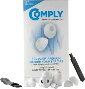 Comply TrueGrip | Premium Memory Foam Replacement Earbud Tips for Apple AirPods Pro 1 & 2 | Enhanced Comfort, Secure Fit, Superior Noise Isolation, Removal & Cleaning Tool | White, Small (3 Pairs)