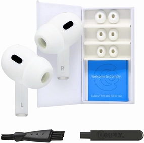 Comply TrueGrip | Premium Memory Foam Replacement Earbud Tips for Apple AirPods Pro 1 & 2 | Enhanced Comfort, Secure Fit, Superior Noise Isolation, Removal & Cleaning Tool | White, Medium (3 Pairs)