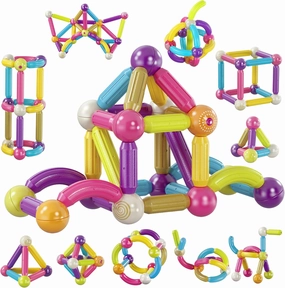 Contixo ST2 Kids Magnetic Stix Stick 68 PCs 3D Building Blocks STEM Construction Playboards Creativity, Imagination, Recreational, Educational for Children Toddler, 3  Year Old Boys and Girls