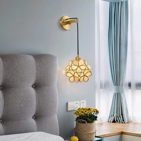 Copper Light Luxury Living Room TV Background Wall Design Net Red Postmodern Flower Petals Bedside Wall Lamp / Glass Wall Lamp / Size 2017CM / Warm Light LED Light Source E271 Fine carving pattern