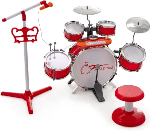 Costzon Kids Drum Keyboard Set with Stool & Microphone Stand, Jazz Drum Set with Cymbal, Multifunctional Digital Keyboard, DJ Kit, Music Stand, Percussion Instrument Toy for 3  Boys & Girls (Red)