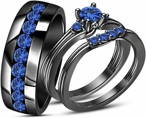 Couple Rings Bridal Sets His and Hers Sapphire Gemstone 10K 14K 18K Solid Gold Wedding Engagement Band Couple Set Womens and Mens Ring