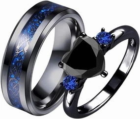 Couple Rings Bridal Sets His and Hers Sapphire Gemstone 10K 14K 18K Solid Gold Wedding Engagement Band Couple Set Womens and Mens Ring Size 4-16