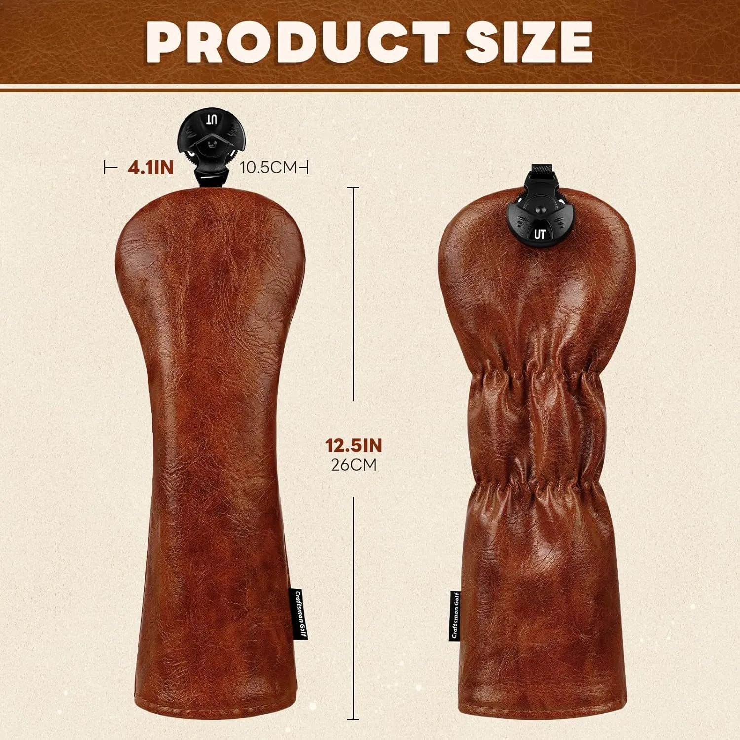 Craftsman Golf Premium Leather Brown Blade Mallet Putter Cover Driver Fairway Wood Headcover Cover Magnetic Closure
