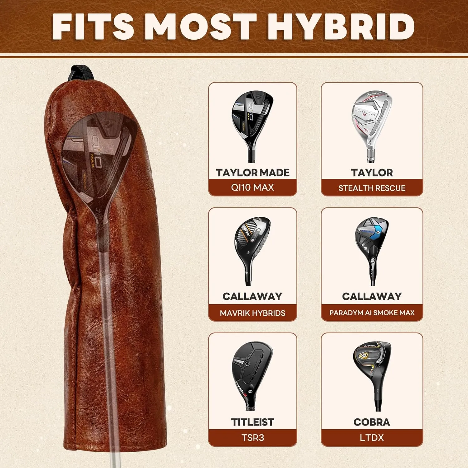 Craftsman Golf Premium Leather Brown Blade Mallet Putter Cover Driver Fairway Wood Headcover Cover Magnetic Closure
