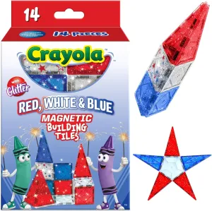 CreateOn Crayola Red, White & Blue Magnetic Tiles 14pc, Building Set for Kids, Magnetic Toy, Travel Toys, Classroom Sensory Toy Blocks, STEM & Montessori Tools for Boys & Girls Ages 3 , 14-Piece Set