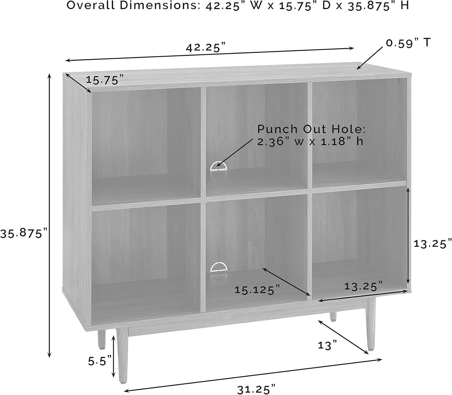 Crosley Furniture Liam Record Storage Cube Bookcase with 6 Cubes, Vinyl Record Holder and Bookshelf, Black