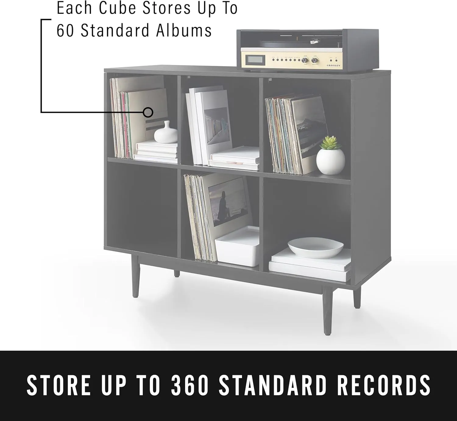 Crosley Furniture Liam Record Storage Cube Bookcase with 6 Cubes, Vinyl Record Holder and Bookshelf, Black