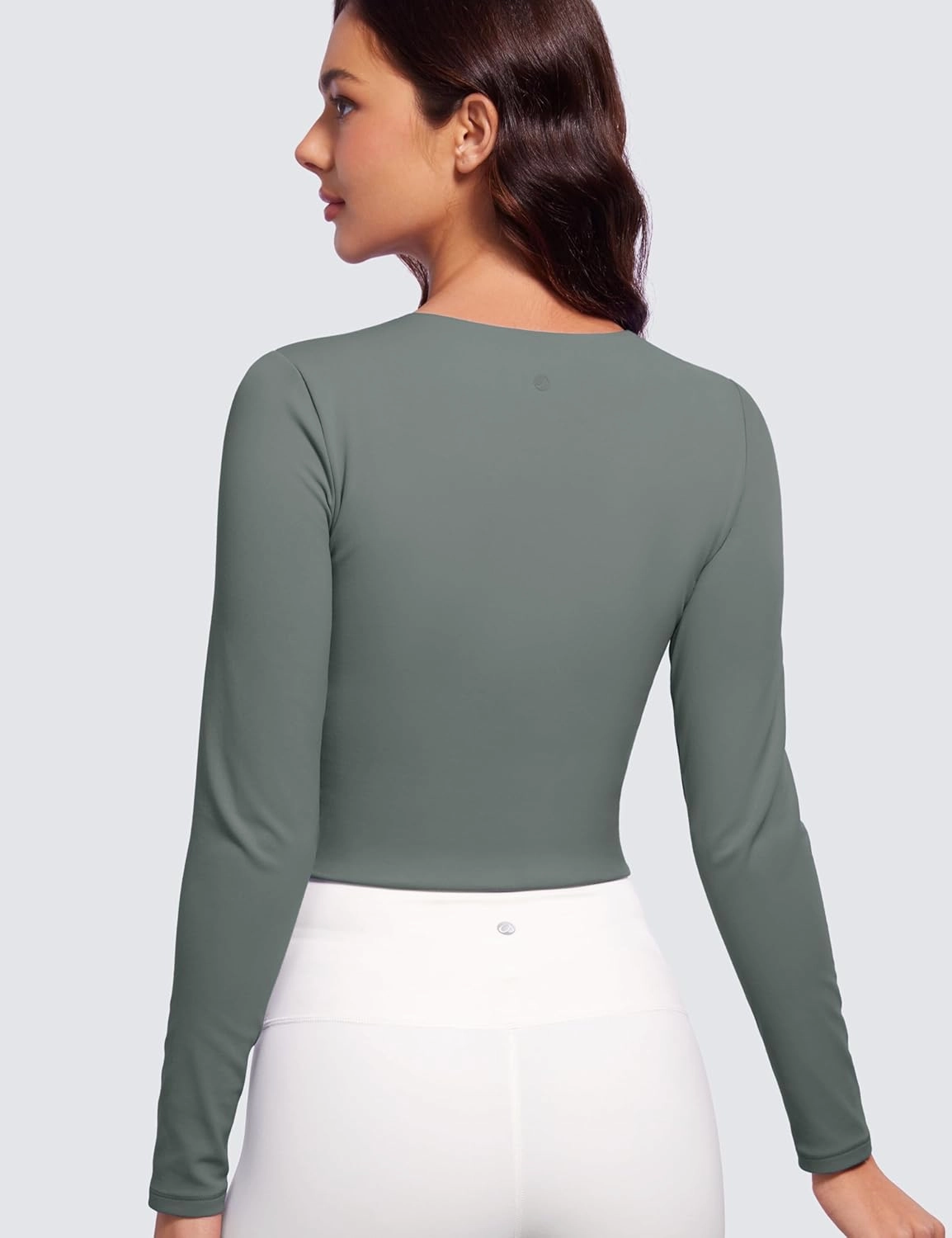 CRZ YOGA Butterluxe Double Lined Long Sleeve Workout Tops for Women Crew Neck Fitted Crop Tshirts Casual Tight Basic Shirts