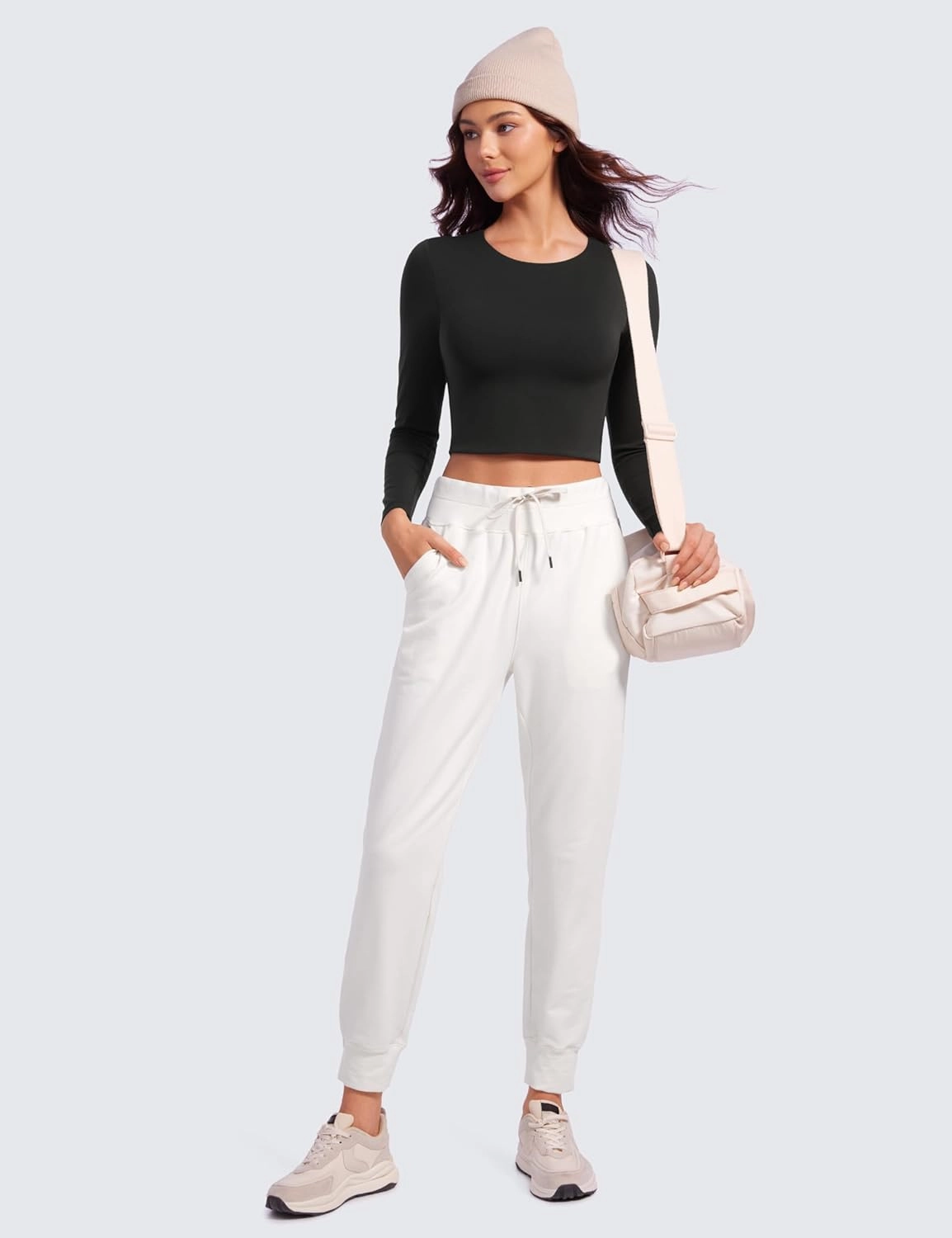 CRZ YOGA Butterluxe Double Lined Long Sleeve Workout Tops for Women Crew Neck Fitted Crop Tshirts Casual Tight Basic Shirts