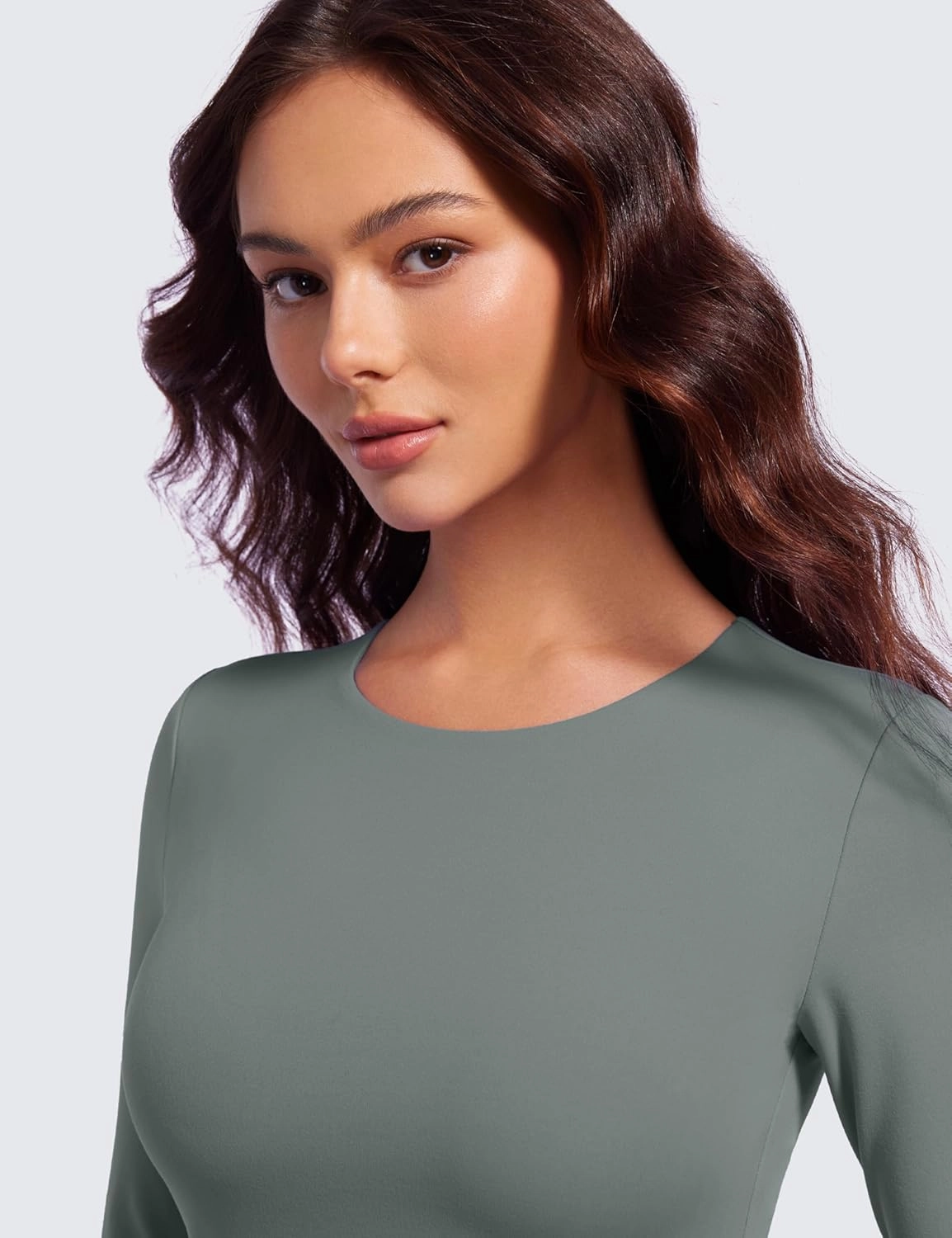 CRZ YOGA Butterluxe Double Lined Long Sleeve Workout Tops for Women Crew Neck Fitted Crop Tshirts Casual Tight Basic Shirts