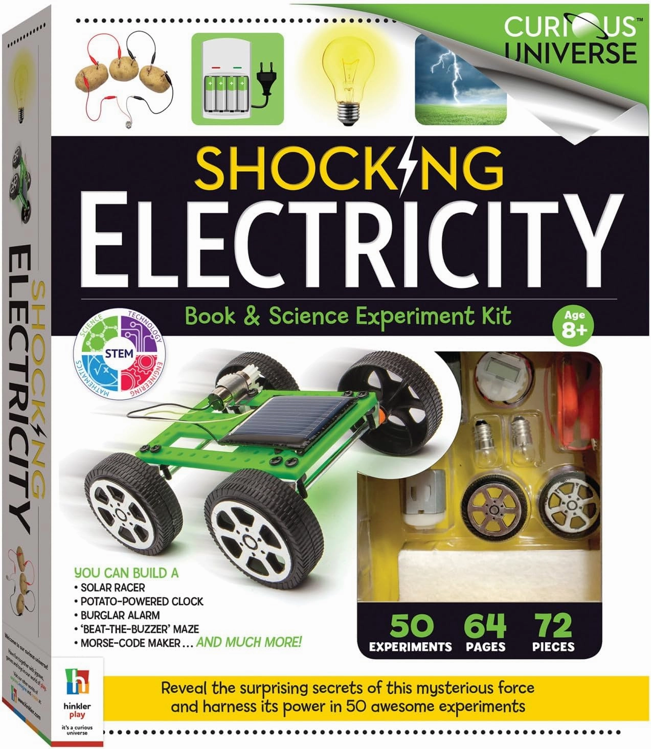Curious Universe - Shocking Electricity Science Kit - 50 Science Experiments with 70 Piece Kit - DIY Science for Kids - Create Gadgets - Build a Solar Car - STEM Skills for Kids Aged 8 to 12