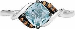 Cushion Cut Blue Aquamarine or Red Fire Opal and Chocolate Diamond Twist Ring for Women in 14k White or Yellow Gold (Fancy Brown, SI1-SI2) Anniversary Promise Ring Size 4.5 to 10 by LeVian