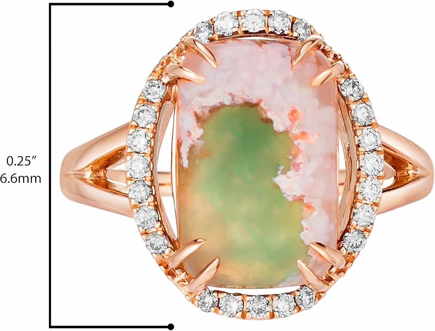 Cushion Shaped Green Aquaprase Cabochon with White Topaz Split Shank Oval Halo Ring for Women in 925 Sterling Silver with 14k Rose Gold Plating Anniversary Ring Size 5 to 10 by LeVian