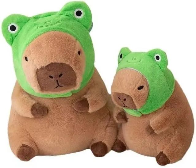 Cute Capybara Plush Toy with Frog Head Cover Filled Capybara Doll Pillow Warm Gift Kids Girls Boys 9 inches