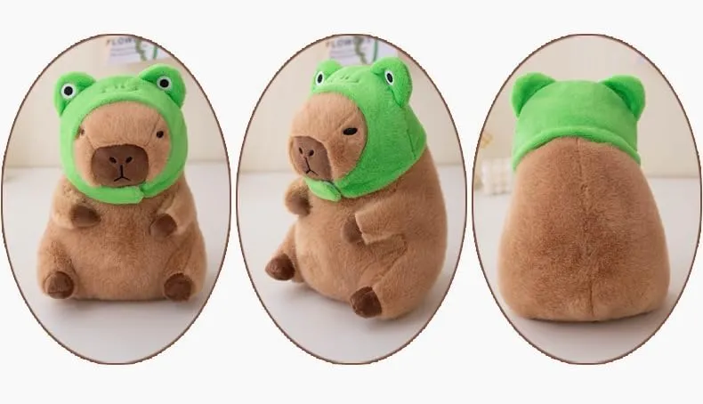 Cute Capybara Plush Toy with Frog Head Cover Filled Capybara Doll Pillow Warm Gift Kids Girls Boys 9 inches