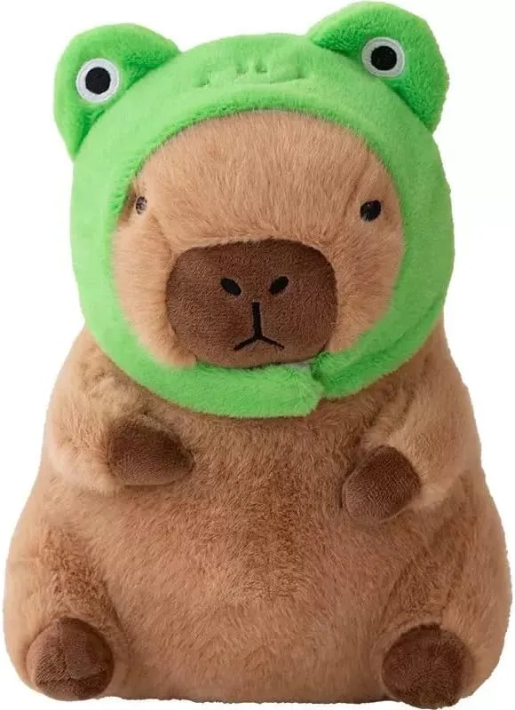 Cute Capybara Plush Toy with Frog Head Cover Filled Capybara Doll Pillow Warm Gift Kids Girls Boys 9 inches