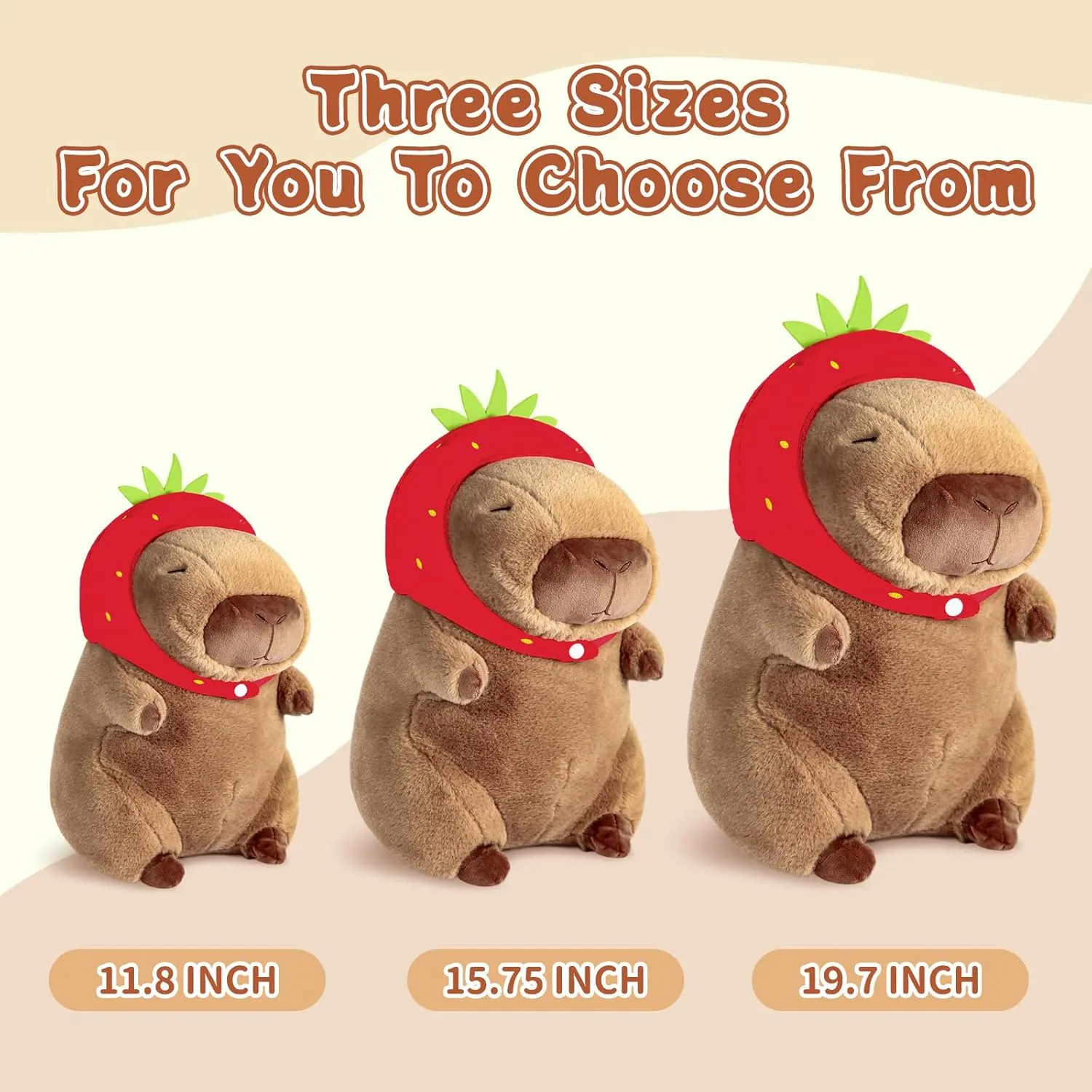 Cute Capybara Plush with Strawberry Hat Soft Capybara Stuffed Animals Capybara Hugging Gifts Capybara Doll Pillow for Kids Girls Toys (Strawberry Capybara Brown 11.8 inch)