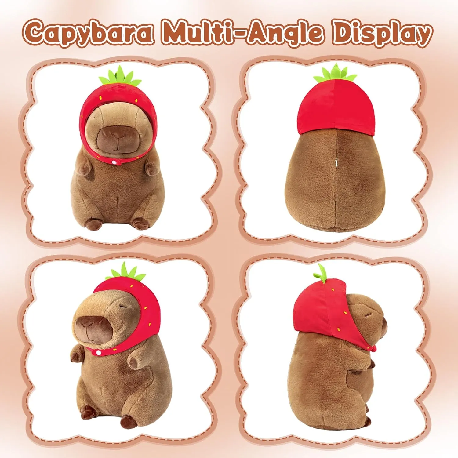 Cute Capybara Plush with Strawberry Hat Soft Capybara Stuffed Animals Capybara Hugging Gifts Capybara Doll Pillow for Kids Girls Toys (Strawberry Capybara Brown 11.8 inch)