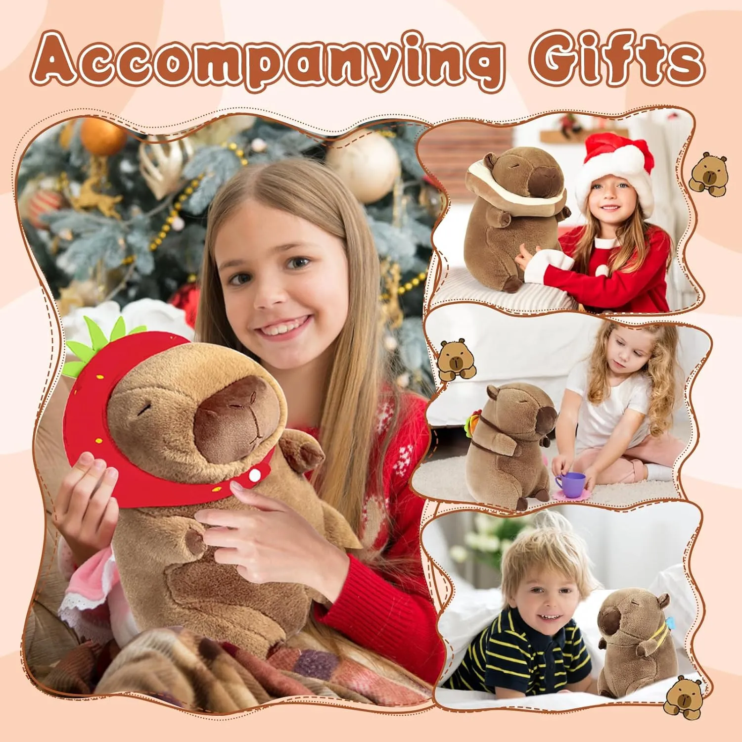 Cute Capybara Plush with Strawberry Hat Soft Capybara Stuffed Animals Capybara Hugging Gifts Capybara Doll Pillow for Kids Girls Toys (Strawberry Capybara Brown 11.8 inch)