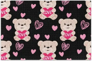 Cute Teddy Bear Pink Heart Black Jigsaw Puzzles Adult 500 Pieces White Elephant Colorful Puzzle Animal Painting Decor, 20.5x14.9 Inch