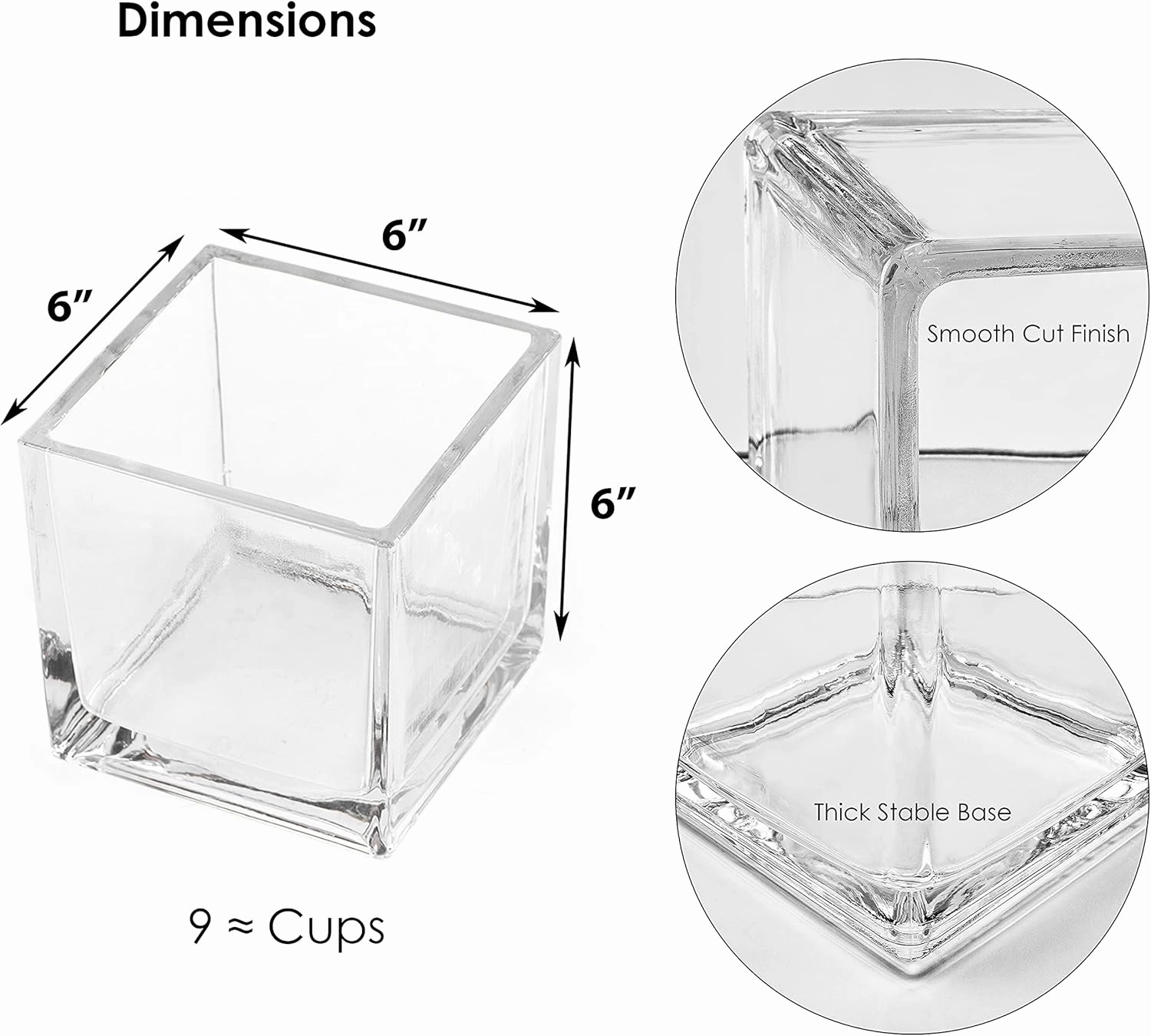CYS EXCEL Clear Glass Cube Vase 6"x6"x6" | Square Wedding Flower Vase Centerpieces | Cubic Glass Candle Holder