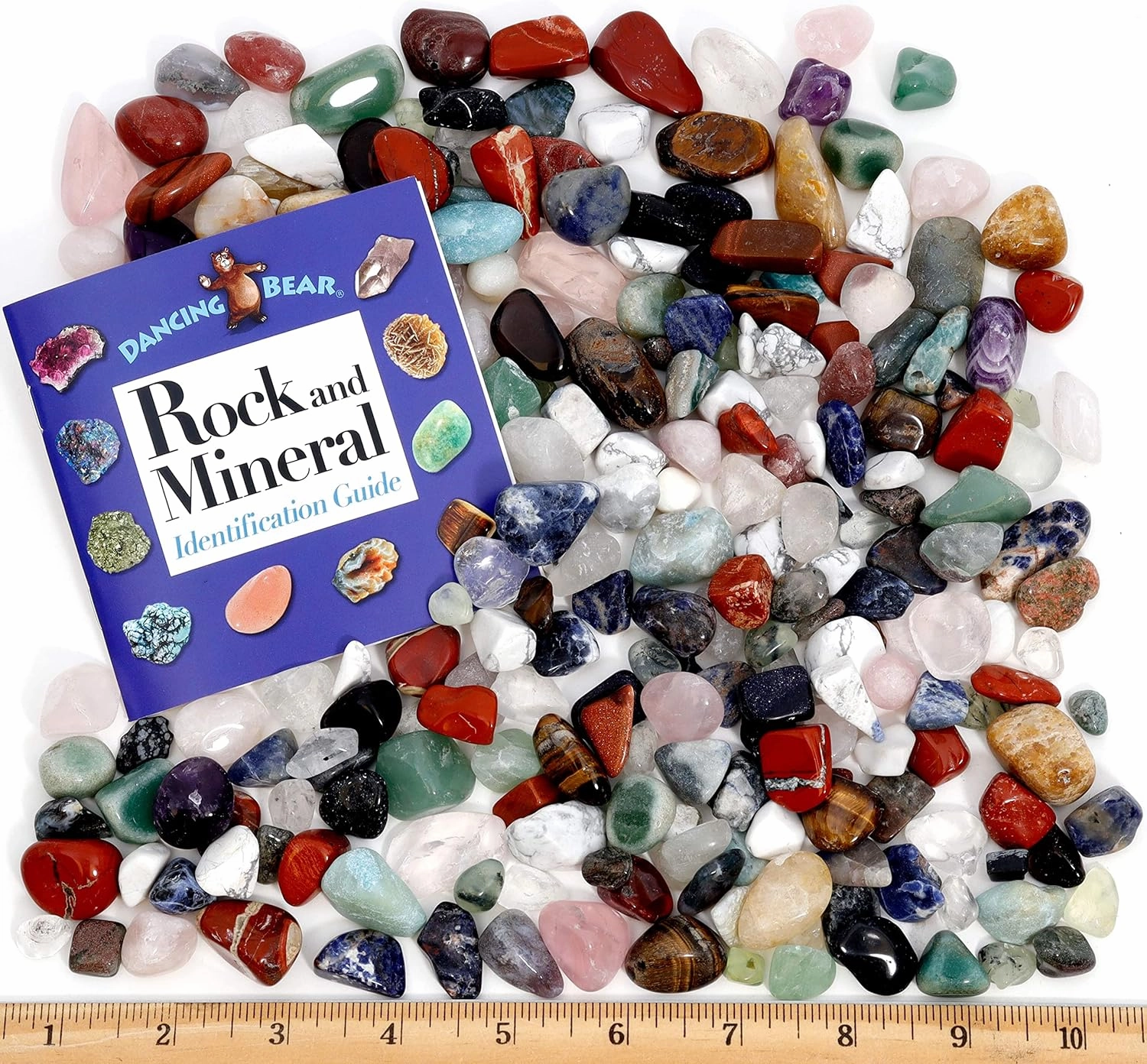 DANCING BEAR 10 lb Tumbled Stones, 3/4" Average Size, Polished Natural Gemstones   27 Page Rock & Mineral Book, Assembled in The USA