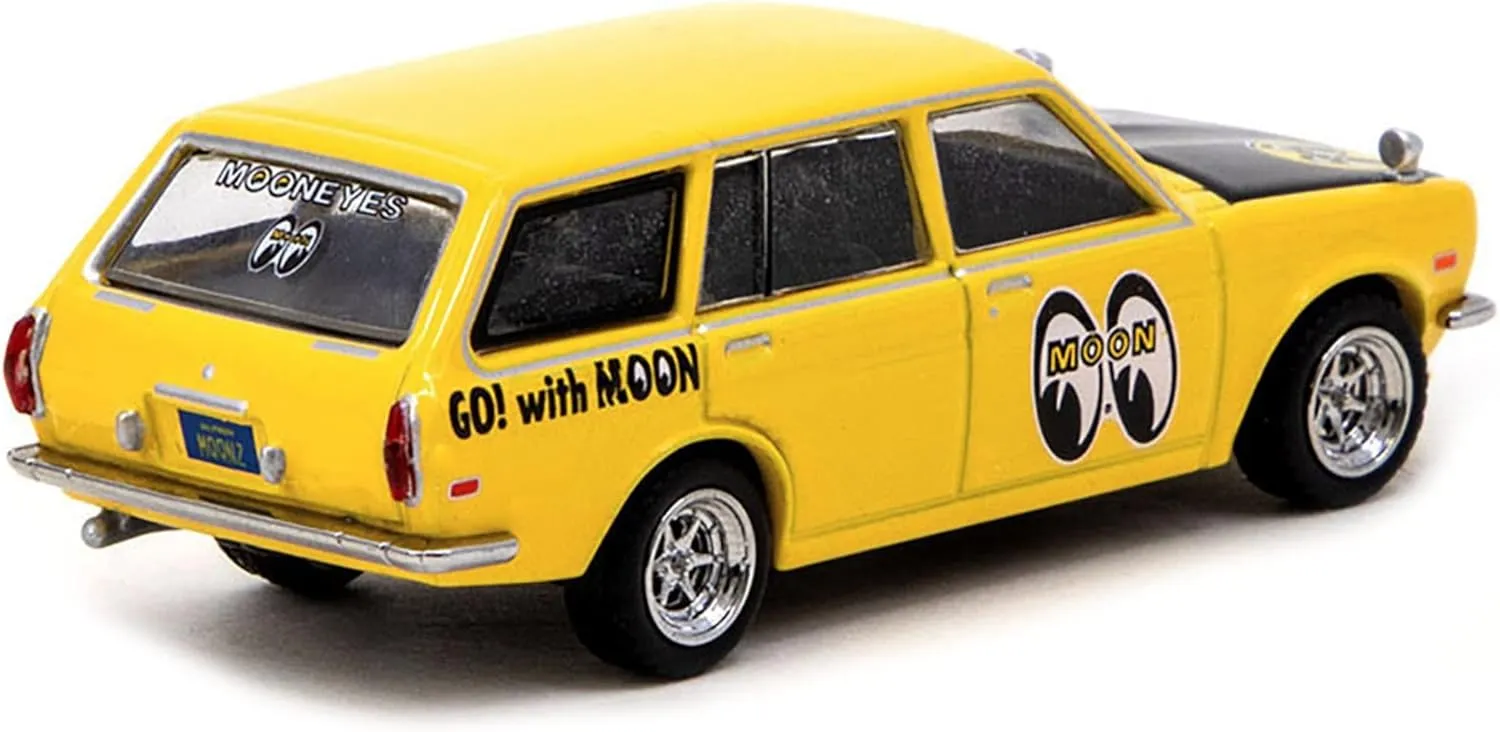 Datsun Bluebird 510 Wagon Yellow with Black Hood Mooneyes Global64 Series 1/64 Diecast Model Car by Tarmac Works T64G-026-ME2