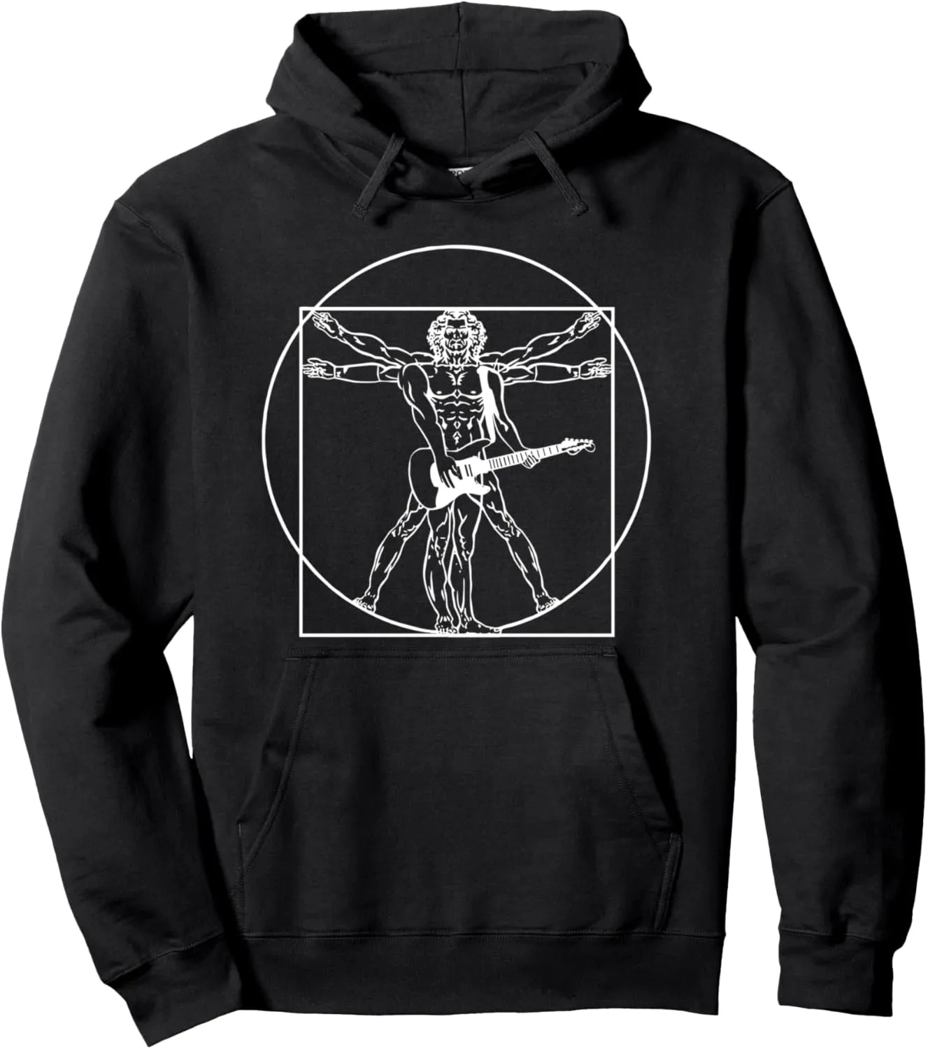Davinci Vitruvian Man Guitar Player Rock & Roll Guitarist Pullover Hoodie