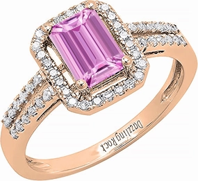 Dazzlingrock Collection 10K 7X5 MM Emerald Shape Lab Created Gemstone & Round Diamond Ladies Engagement Ring, Rose Gold