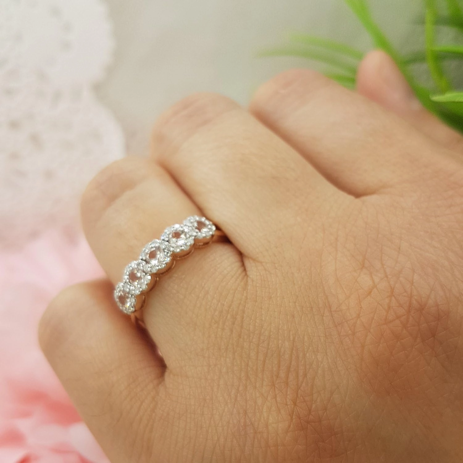 Dazzlingrock Collection 10K Round White Diamond & Gemstone Wedding Stackable Band, Rose Gold