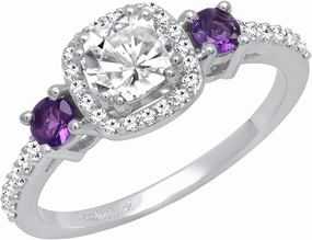 Dazzlingrock Collection 14K 5 MM Cushion Lab Created Gemstone & Diamond Ladies Engagement Ring, White Gold