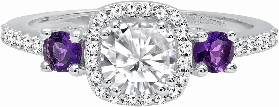 Dazzlingrock Collection 14K 5 MM Cushion Lab Created Gemstone & Diamond Ladies Engagement Ring, White Gold
