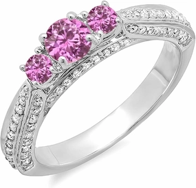 Dazzlingrock Collection 14K Solid Gold Round Pink Sapphire & White Diamond Womens Bridal Engagement Ring