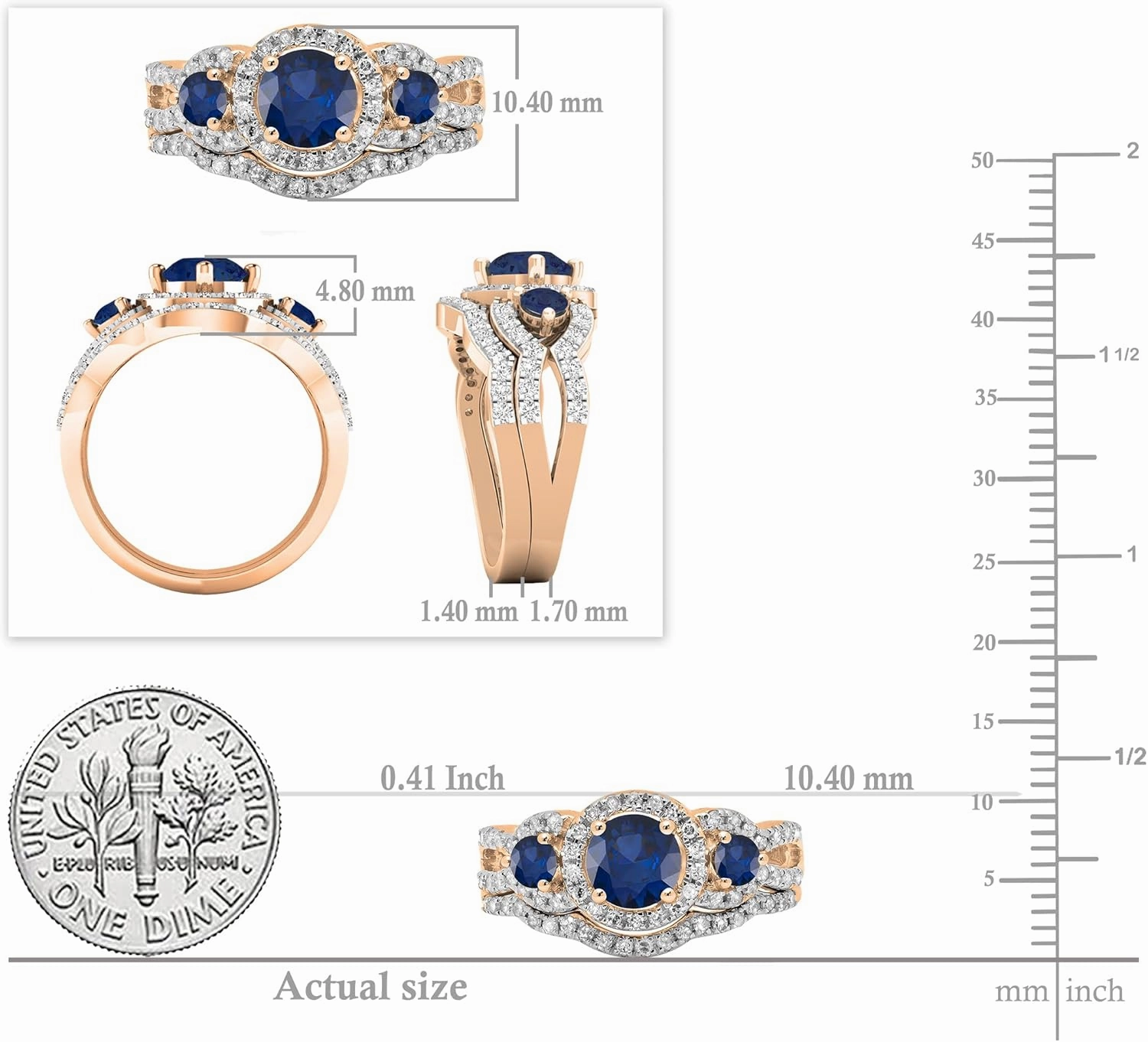 Dazzlingrock Collection 5.5 mm Round Center Gemstone & White Diamond 3 Stone Halo Bridal Engagement Ring Set for Women in 14K Solid Rose Gold