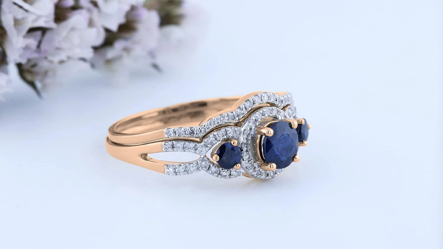Dazzlingrock Collection 5.5 mm Round Center Gemstone & White Diamond 3 Stone Halo Bridal Engagement Ring Set for Women in 14K Solid Rose Gold