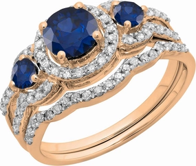 Dazzlingrock Collection 5.5 mm Round Center Gemstone & White Diamond 3 Stone Halo Bridal Engagement Ring Set for Women in 14K Solid Rose Gold